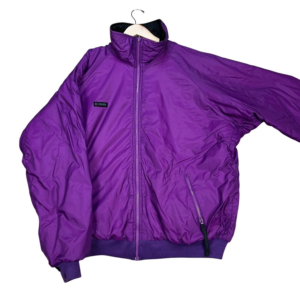 Vintage Columbia Bomber Jacket Mens XL Tall Purple Black Long Sleeve Reversible